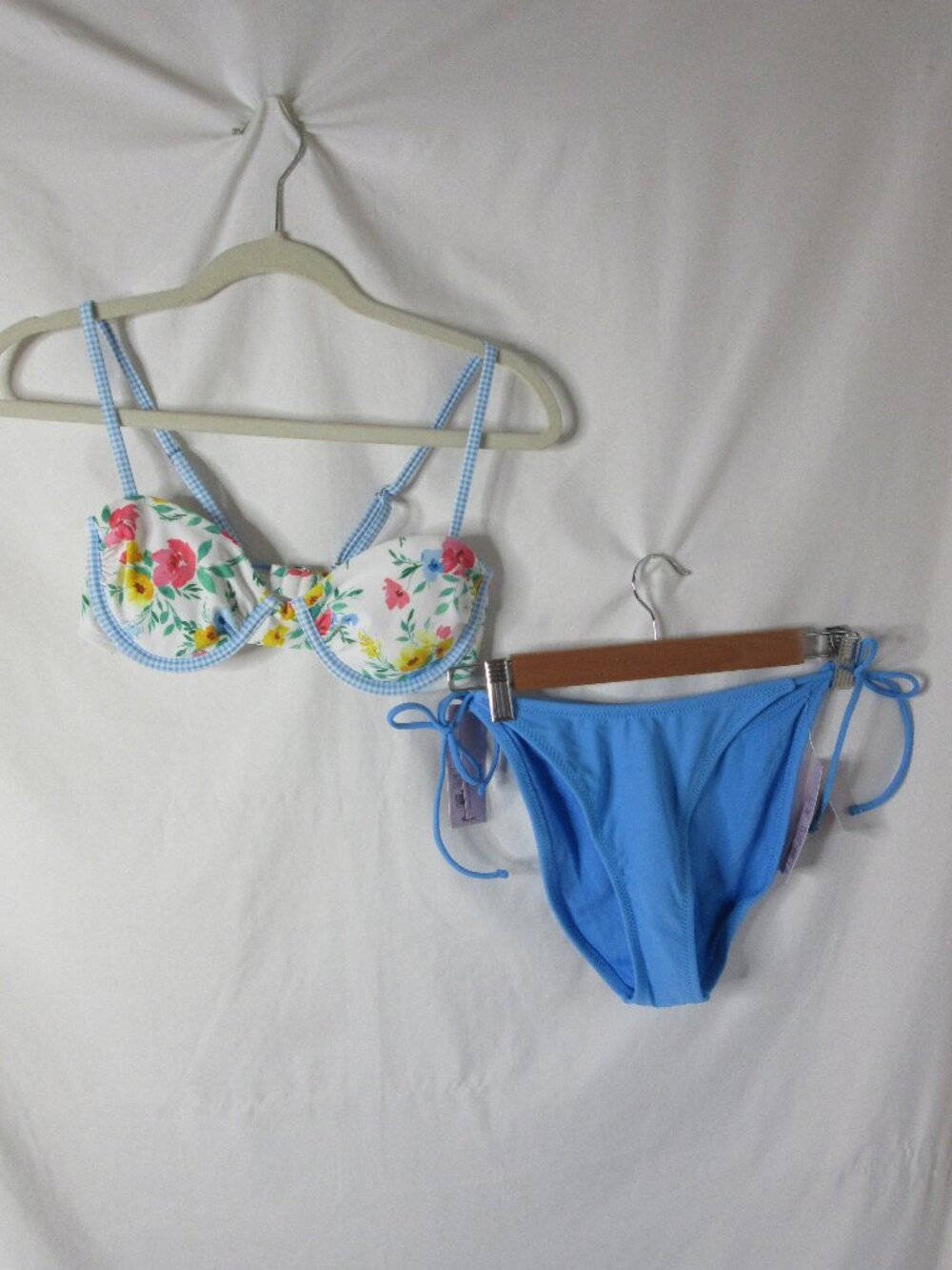 wild fable 2 Piece Bikini Gingham Floral Blue Beach Swim Size Small and XS NWT